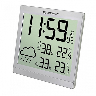 Метеостанция (настенные часы) Bresser TemeoTrend JC LCD с радиоуправлением серебристый